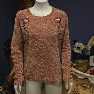 Orange Creek Floral Embroidered Sweater - Pink
